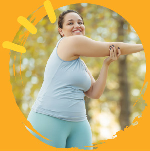Woman smiling while stretching before exercising